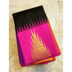 2G Kanjivaram Korvai Silk Saree - Black Pink | 8 Kol Vairaoosi Temple Border – Prahla Silks