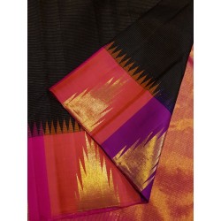 2G Kanjivaram Korvai Silk Saree - Black Pink | 8 Kol Vairaoosi Temple Border – Prahla Silks