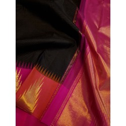 2G Kanjivaram Korvai Silk Saree - Black Pink | 8 Kol Vairaoosi Temple Border – Prahla Silks