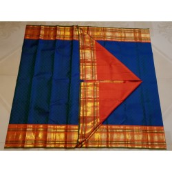 2G Pure Kanjivaram Silk Saree – Royal Blue with Orange Gold Zari Border