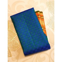 2G Pure Kanjivaram Silk Saree – Royal Blue with Orange Gold Zari Border