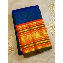 2G Pure Kanjivaram Silk Saree – Royal Blue with Orange Gold Zari Border