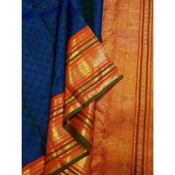2G Pure Kanjivaram Silk Saree – Royal Blue with Orange Gold Zari Border
