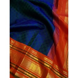 2G Pure Kanjivaram Silk Saree – Royal Blue with Orange Gold Zari Border