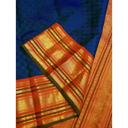 2G Pure Kanjivaram Silk Saree – Royal Blue with Orange Gold Zari Border