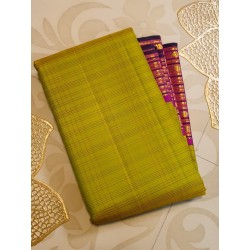 2G Pure Kanjivaram Silk Saree Elachi Green with Pink Gold Zari Border | Prahla Silks