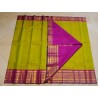 2G Pure Kanjivaram Silk Saree Elachi Green with Pink Gold Zari Border | Prahla Silks