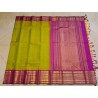 2G Pure Kanjivaram Silk Saree Elachi Green with Pink Gold Zari Border | Prahla Silks