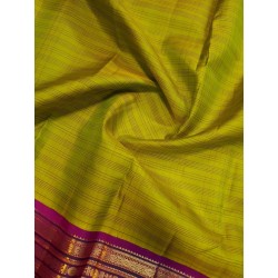 2G Pure Kanjivaram Silk Saree Elachi Green with Pink Gold Zari Border | Prahla Silks
