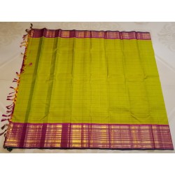 2G Pure Kanjivaram Silk Saree Elachi Green with Pink Gold Zari Border | Prahla Silks