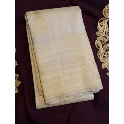 2G Pure Kanjivaram Silk Saree – Ivory Cream with Rich Gold Zari Border