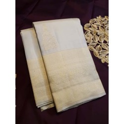 2G Pure Kanjivaram Silk Saree – Ivory Cream with Rich Gold Zari Border