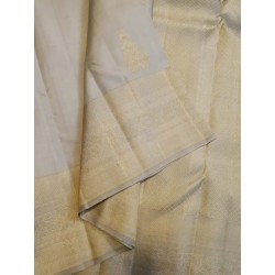 2G Pure Kanjivaram Silk Saree – Ivory Cream with Rich Gold Zari Border