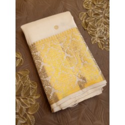 2G Pure Kanjivaram Silk Saree | Ivory Cream with Rich Gold Zari Border - Prahla Silks