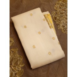 2G Pure Kanjivaram Silk Saree | Ivory Cream with Rich Gold Zari Border - Prahla Silks