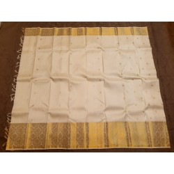 2G Pure Kanjivaram Silk Saree | Ivory Cream with Rich Gold Zari Border - Prahla Silks