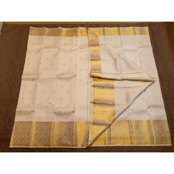 2G Pure Kanjivaram Silk Saree | Ivory Cream with Rich Gold Zari Border - Prahla Silks