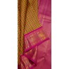 4G Pure Kanjivaram Silk Saree – Rose Yellow & Green Checks with Pink Gold Zari Border