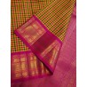 4G Pure Kanjivaram Silk Saree – Rose Yellow & Green Checks with Pink Gold Zari Border