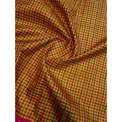 4G Pure Kanjivaram Silk Saree – Rose Yellow & Green Checks with Pink Gold Zari Border