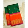 4G Pure Kanjivaram Silk Saree – Green with Orange Border & Gold Zari