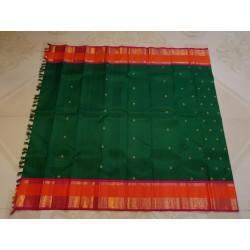 4G Pure Kanjivaram Silk Saree – Green with Orange Border & Gold Zari