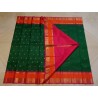 4G Pure Kanjivaram Silk Saree – Green with Orange Border & Gold Zari