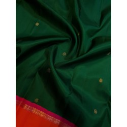 4G Pure Kanjivaram Silk Saree – Green with Orange Border & Gold Zari