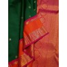 4G Pure Kanjivaram Silk Saree – Green with Orange Border & Gold Zari