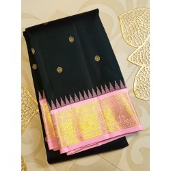 2G Pure Kanjivaram Silk Saree Dark Green with Pink Zari Border | Prahla Silks