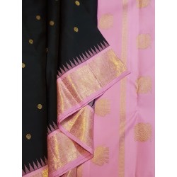 2G Pure Kanjivaram Silk Saree Dark Green with Pink Zari Border | Prahla Silks