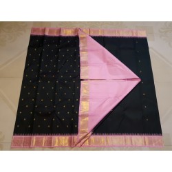 2G Pure Kanjivaram Silk Saree Dark Green with Pink Zari Border | Prahla Silks