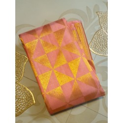 2G Pure Kanjivaram Silk Saree – Peach Pink with Rich Gold Zari Border