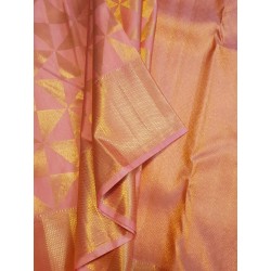2G Pure Kanjivaram Silk Saree – Peach Pink with Rich Gold Zari Border