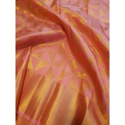 2G Pure Kanjivaram Silk Saree – Peach Pink with Rich Gold Zari Border