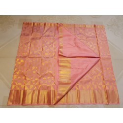 2G Pure Kanjivaram Silk Saree – Peach Pink with Rich Gold Zari Border