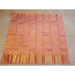 2G Pure Kanjivaram Silk Saree – Peach Pink with Rich Gold Zari Border