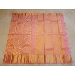 2G Pure Kanjivaram Silk Saree – Peach Pink with Rich Gold Zari Border