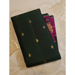 2G Pure Kanjivaram Silk Saree – Bottle Green & Rani Pink with Gold Zari Border
