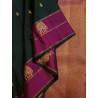 2G Pure Kanjivaram Silk Saree – Bottle Green & Rani Pink with Gold Zari Border