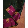 2G Pure Kanjivaram Silk Saree – Bottle Green & Rani Pink with Gold Zari Border