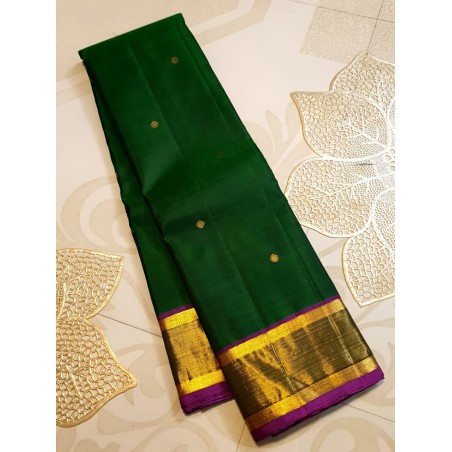 2G Pure Kanjivaram Silk Saree – Emerald Green with Rich Gold Zari Border