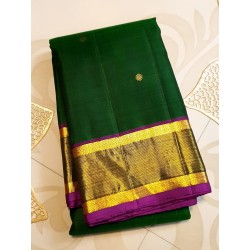 2G Pure Kanjivaram Silk Saree – Emerald Green with Rich Gold Zari Border