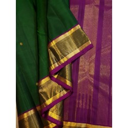 2G Pure Kanjivaram Silk Saree – Emerald Green with Rich Gold Zari Border