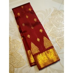 2G Pure Kanjivaram Silk Saree – Deep Maroon with Rich Gold Zari Border