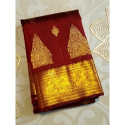 2G Pure Kanjivaram Silk Saree – Deep Maroon with Rich Gold Zari Border