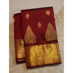 2G Pure Kanjivaram Silk Saree – Deep Maroon with Rich Gold Zari Border