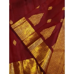 2G Pure Kanjivaram Silk Saree – Deep Maroon with Rich Gold Zari Border