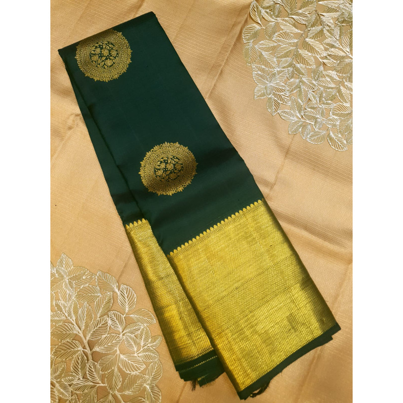 PS327 - PURE KANJIVARAM SILK SAREE - BOTTLE GREEN