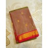 Pure Kanjivaram Silk Saree in Green Brown with Gold Zari Buttas & Red Border